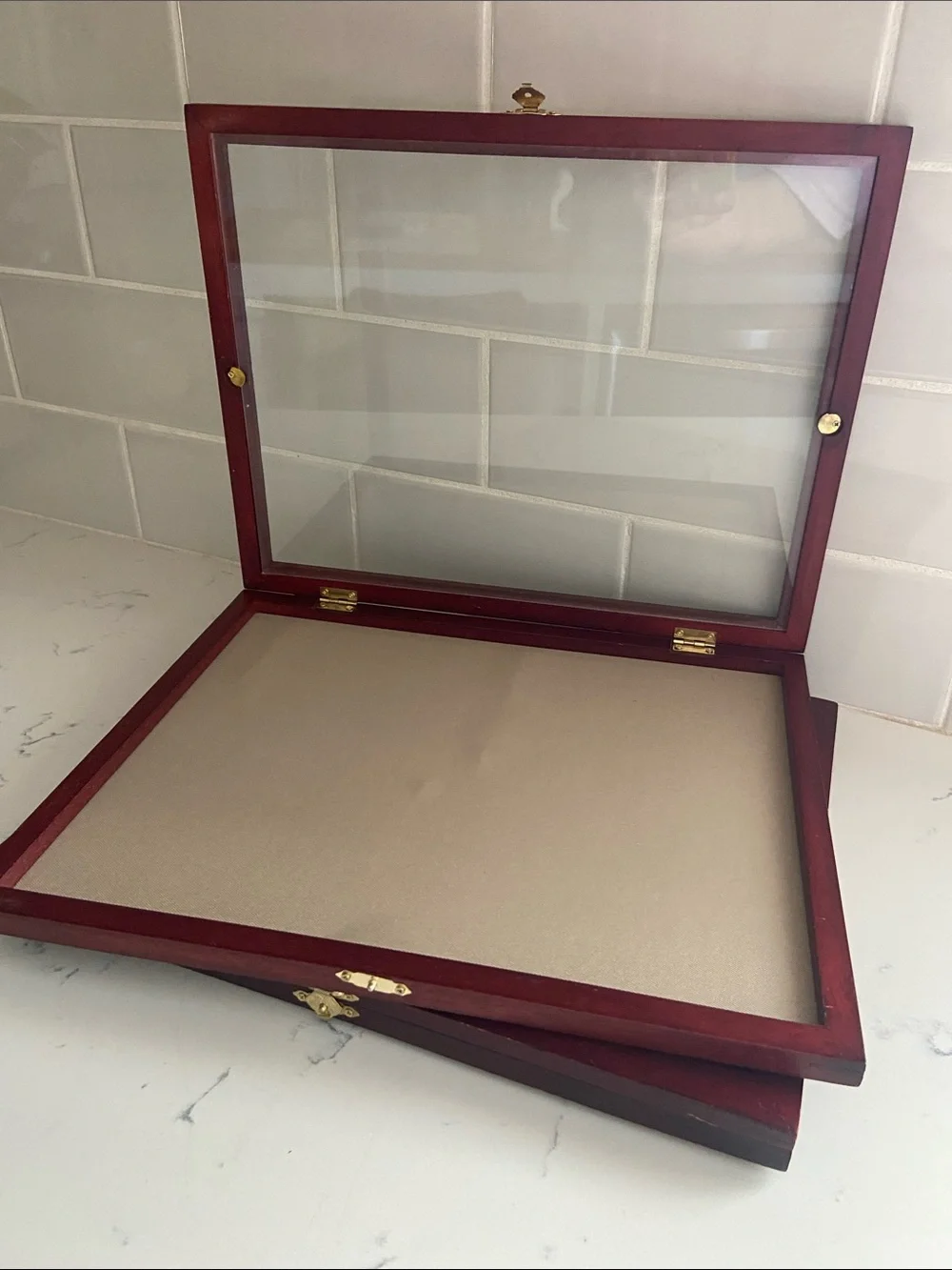 Wood Glass Top Display Case Shadow Box Jewelry Keepsake Display